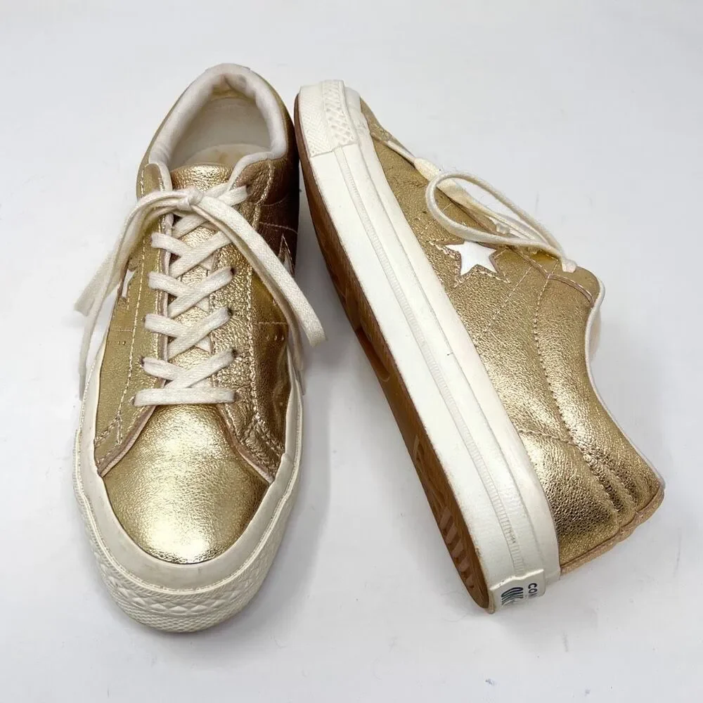 Converse One Star Metallic Gold Egret Leather Low 161589C Skate Sneaker 7